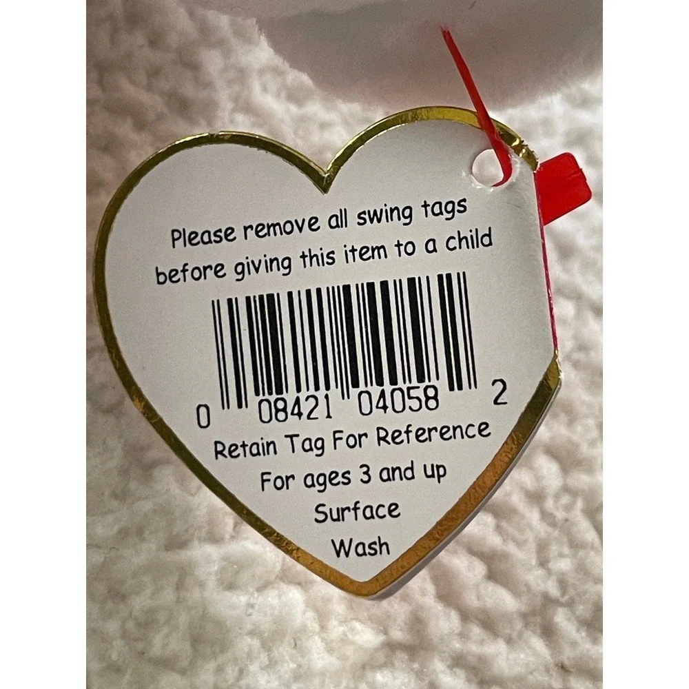 Ty Valentino Beanie Baby 1994 White Bear Plush Red Heart Ribbon‎ Vintage